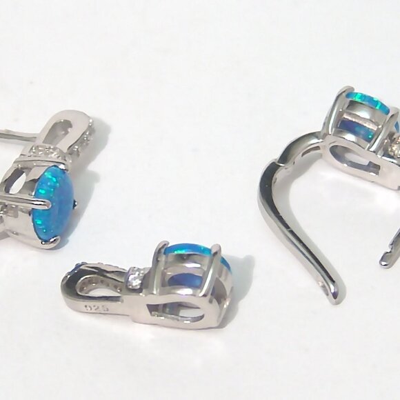Sterling Silver Earrings and Pendant SET Lab-Created Opals Rhodium Anti-Tarnish - Picture 4 of 5